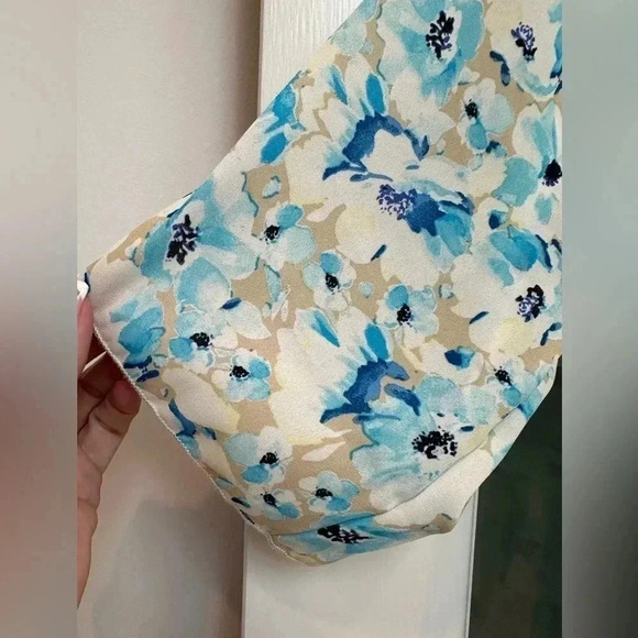 LuLaRoe | Monroe Watercolor Blue Taupe Floral Black Fringe Kimono Coverup Size S - Picture 3 of 9